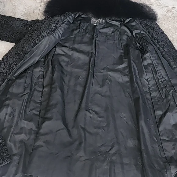 VINTAGE REAL FUR PERSIAN LAMB FOX FUR COLLAR LINED COAT EUC - Picture 15 of 15